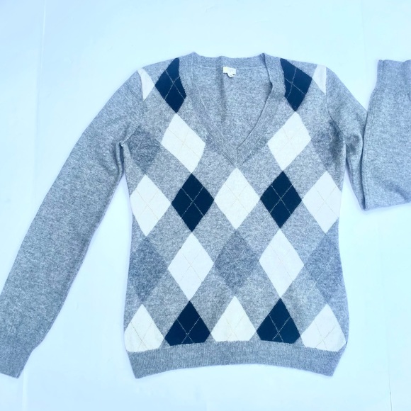 J. CREW V-Neck Argyle Cashmere Blend SWEATER Size S - Picture 6 of 8